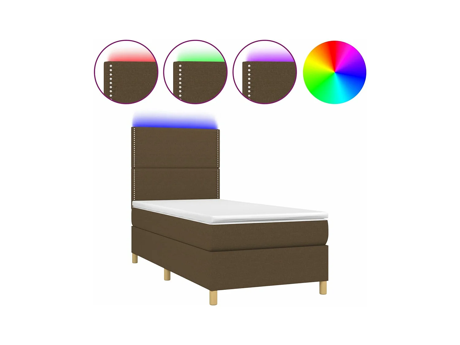 Letto a Molle Materasso e LED Marrone Scuro 90x200cm in Tessuto
