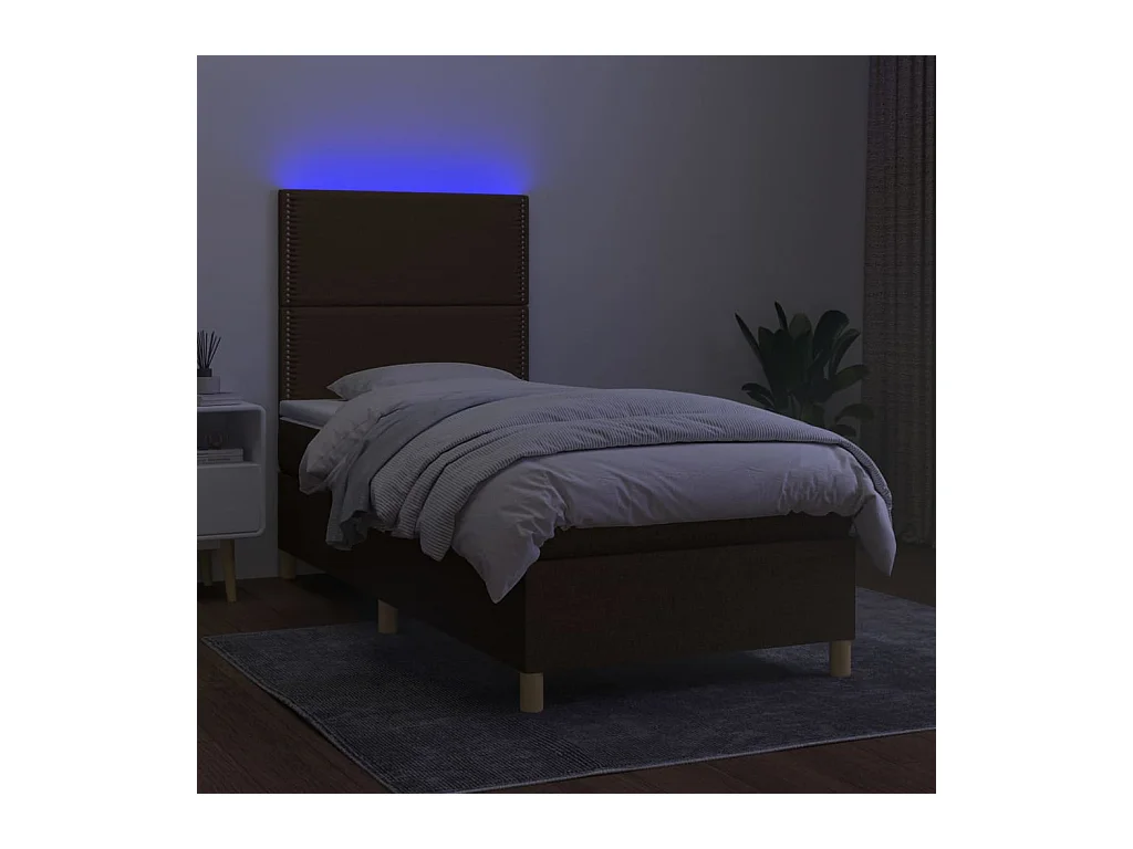 Letto a Molle Materasso e LED Marrone Scuro 90x200cm in Tessuto