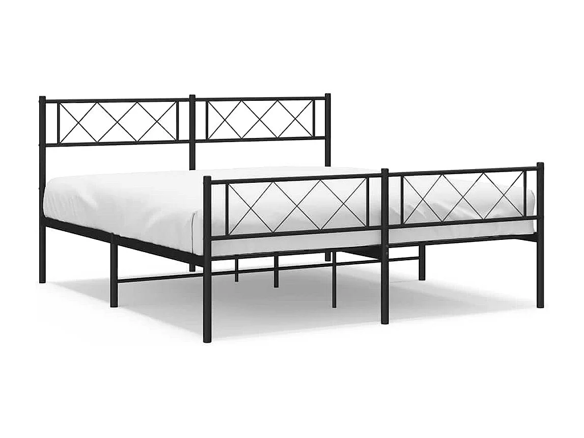 Cadre de lit métal sans matelas avec pied de lit noir 150x200cm