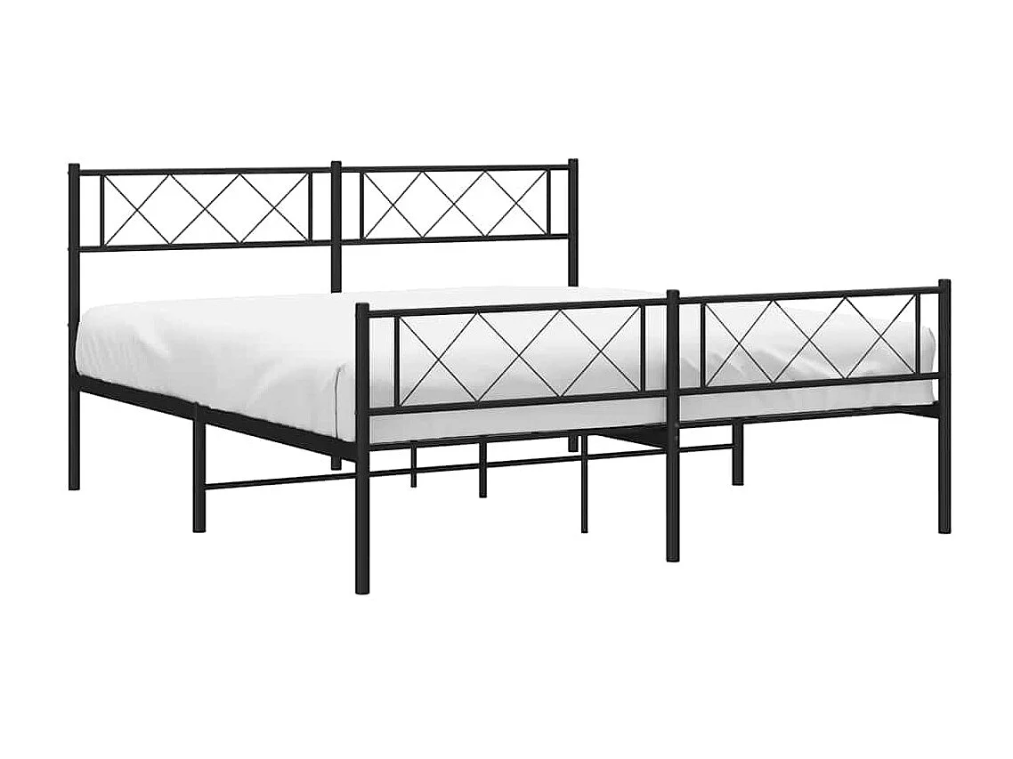 Cadre de lit métal sans matelas avec pied de lit noir 150x200cm