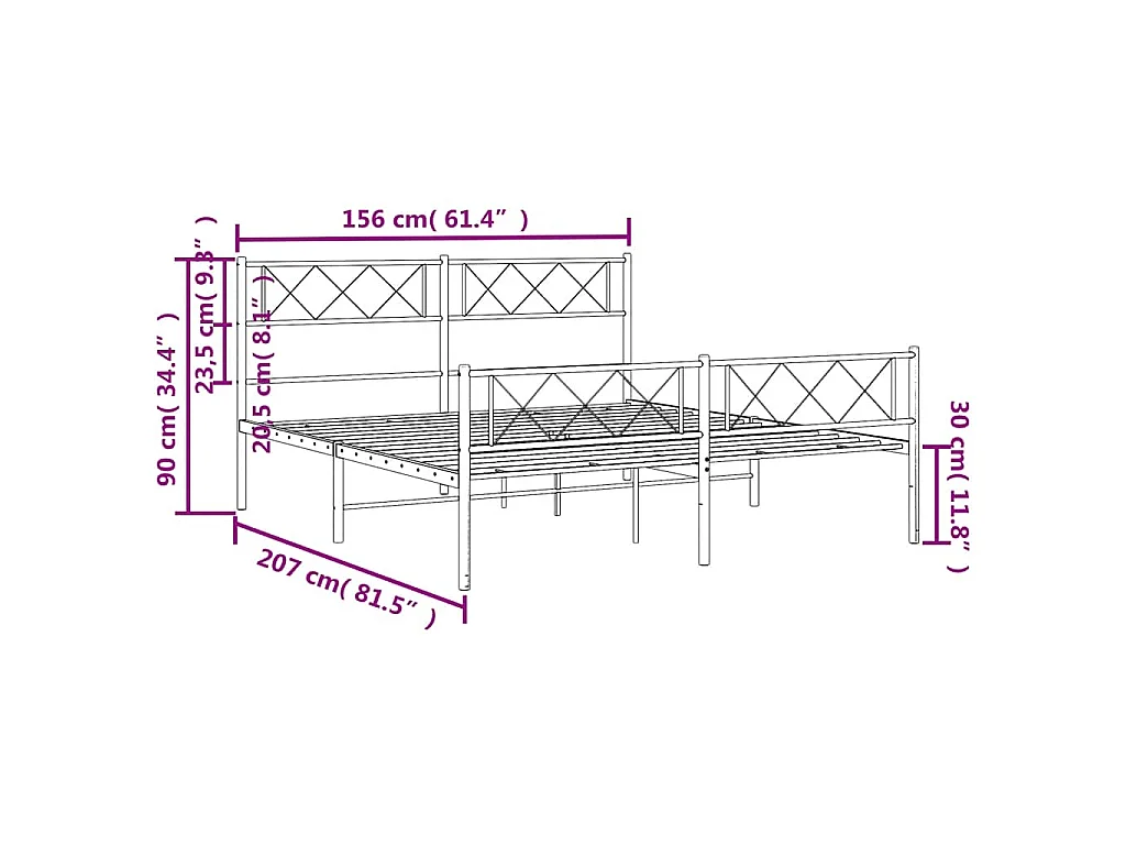 Cadre de lit métal sans matelas avec pied de lit noir 150x200cm