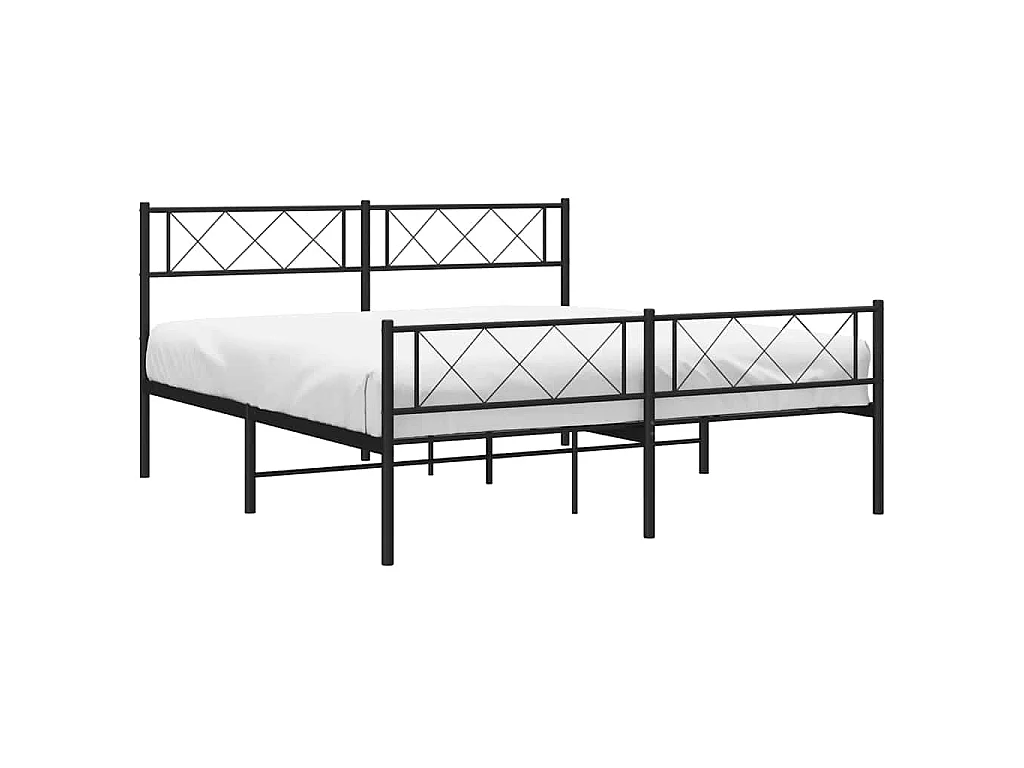Cadre de lit métal sans matelas avec pied de lit noir 150x200cm