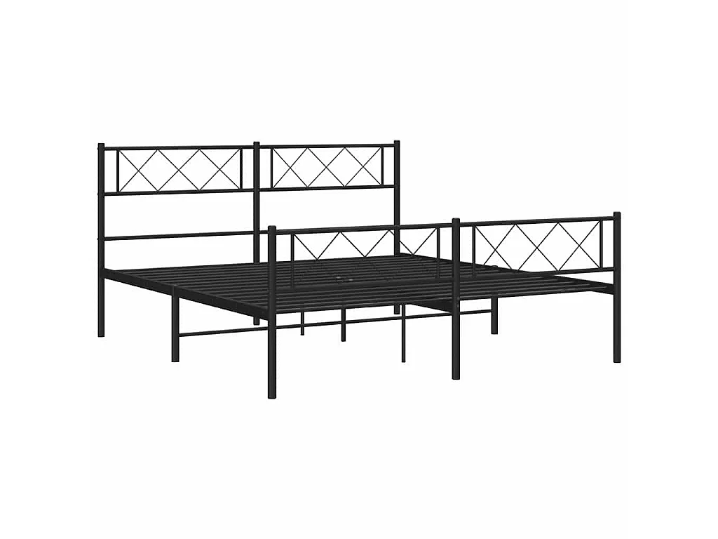 Cadre de lit métal sans matelas avec pied de lit noir 150x200cm