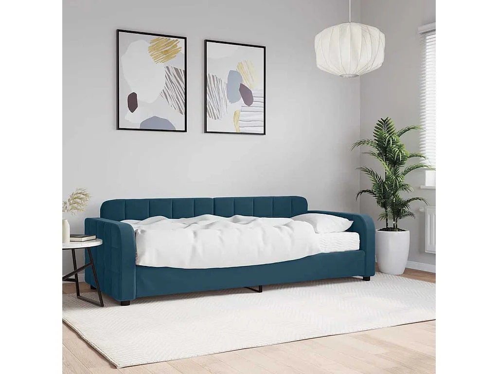 Lit de jour avec matelas bleu 80x200 cm velours