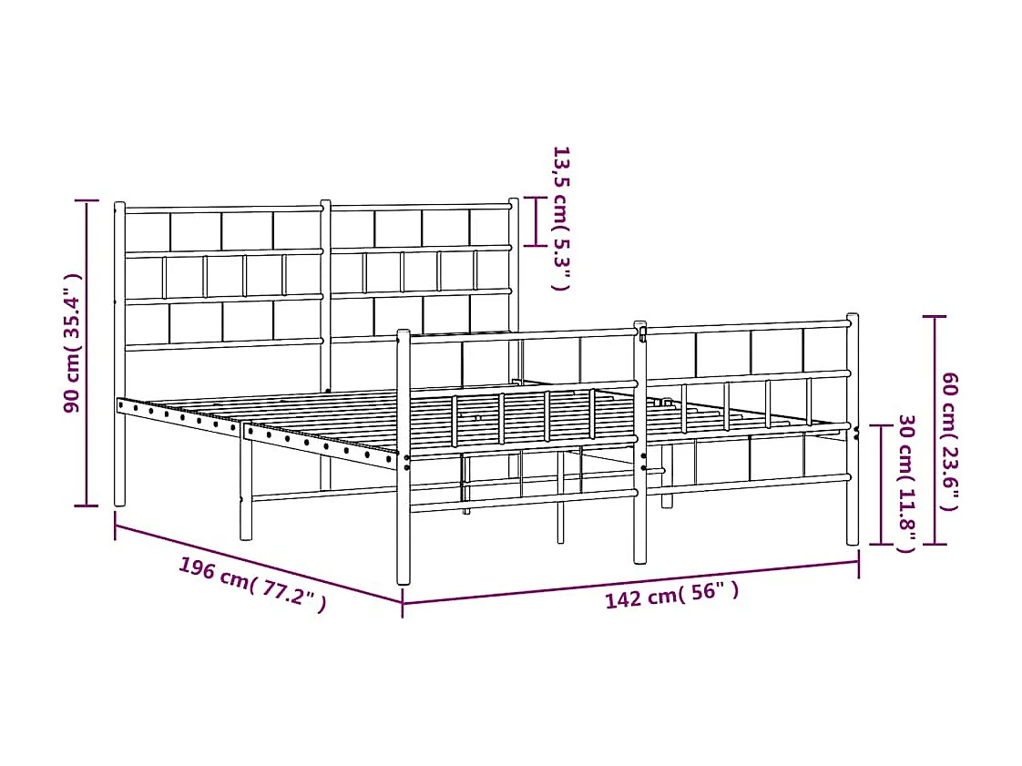 Bettgestell mit Kopf- und Fußteil Metall Schwarz 135x190 cm