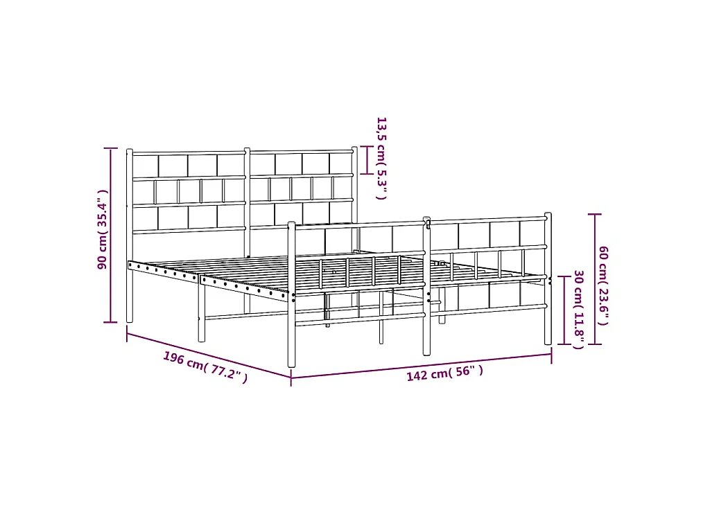 Cadre de lit métal sans matelas avec pied de lit noir 135x190cm