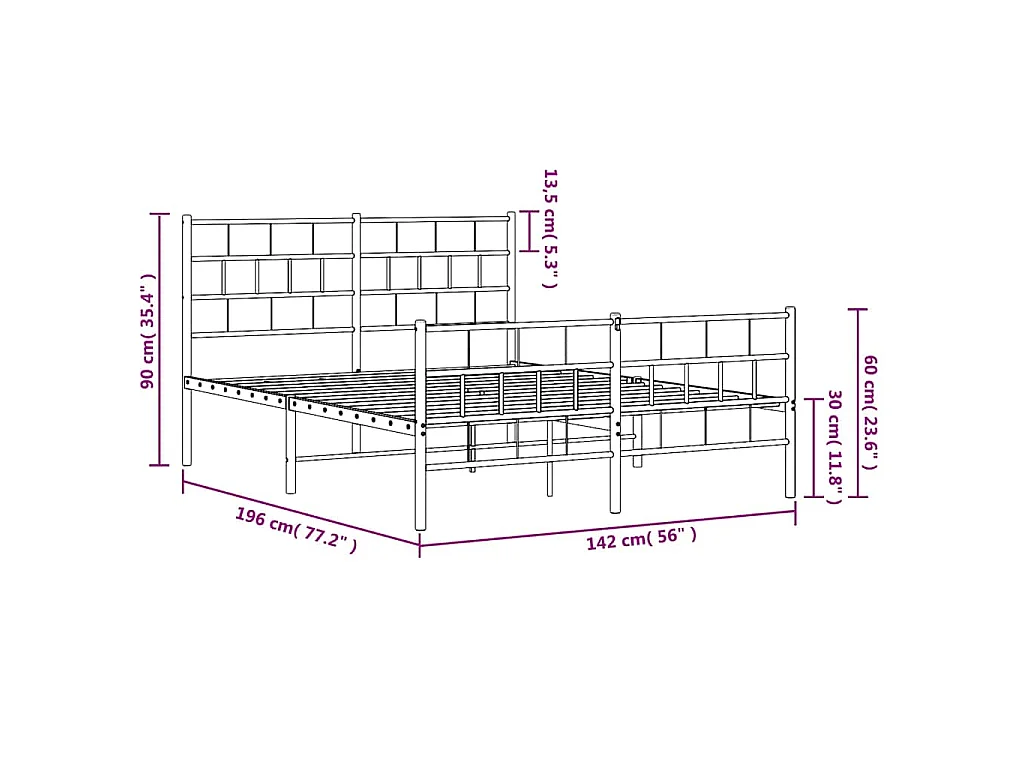 Bedframe met hoofd- en voeteneinde metaal zwart 135x190 cm