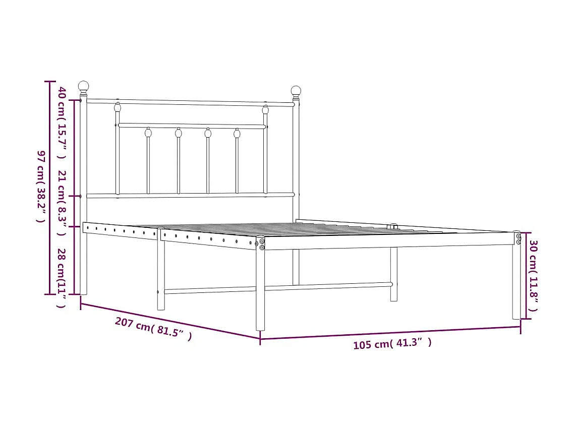 Cadre de lit métal sans matelas avec tête de lit noir 100x200cm