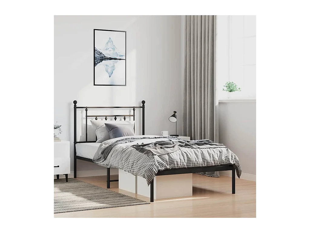 Cadre de lit métal sans matelas avec tête de lit noir 100x200cm
