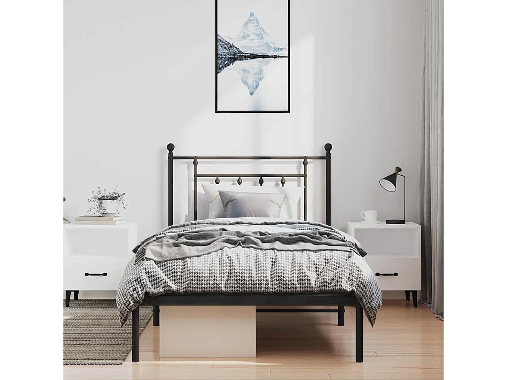 Cadre de lit métal sans matelas avec tête de lit noir 100x200cm