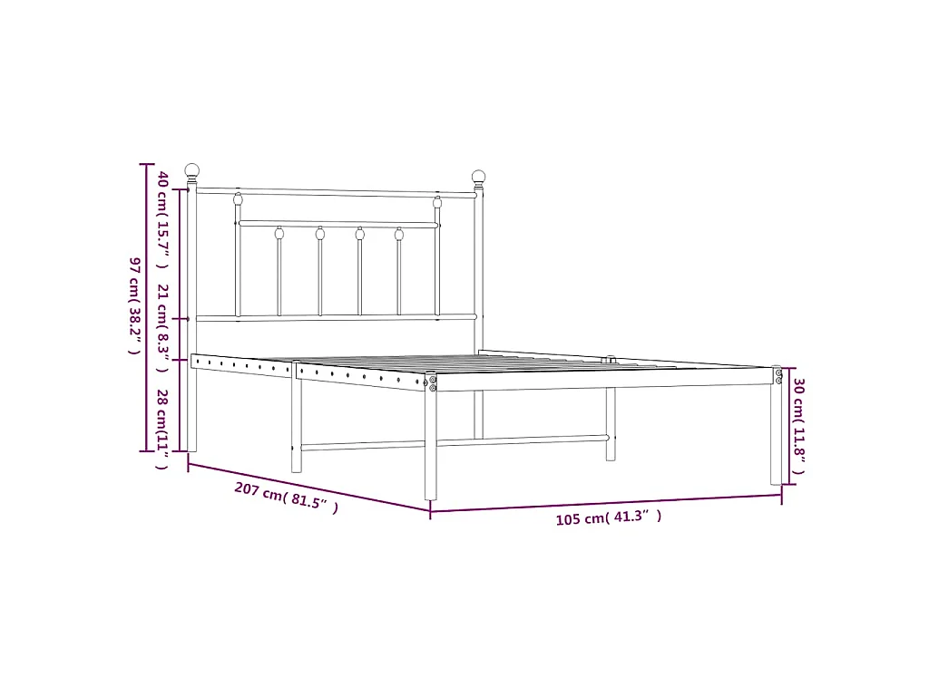 Cadre de lit métal sans matelas avec tête de lit noir 100x200cm