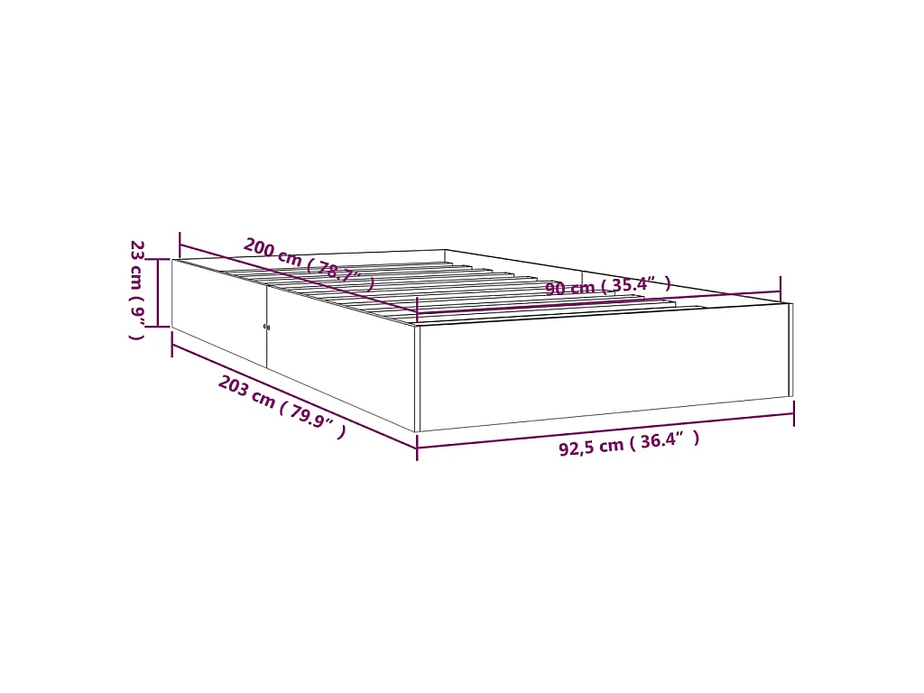 Cadre de lit sans matelas bois massif 90x200 cm