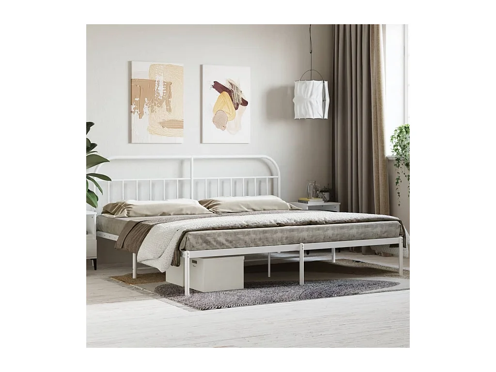Cadre de lit métal sans matelas et tête de lit blanc 200x200 cm
