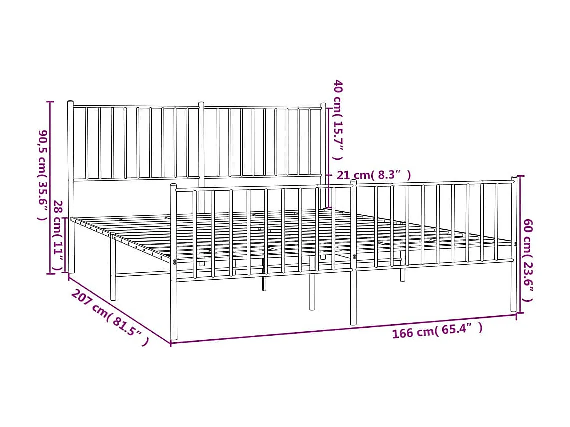 Cadre de lit métal sans matelas avec pied de lit noir 160x200cm