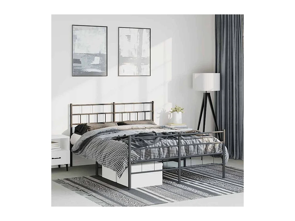 Cadre de lit métal sans matelas avec pied de lit noir 150x200cm