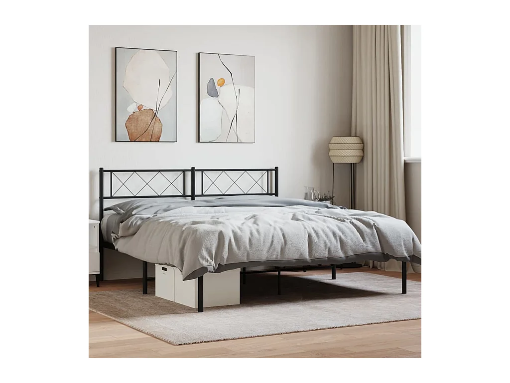 Cadre de lit métal sans matelas et tête de lit noir 160x200 cm