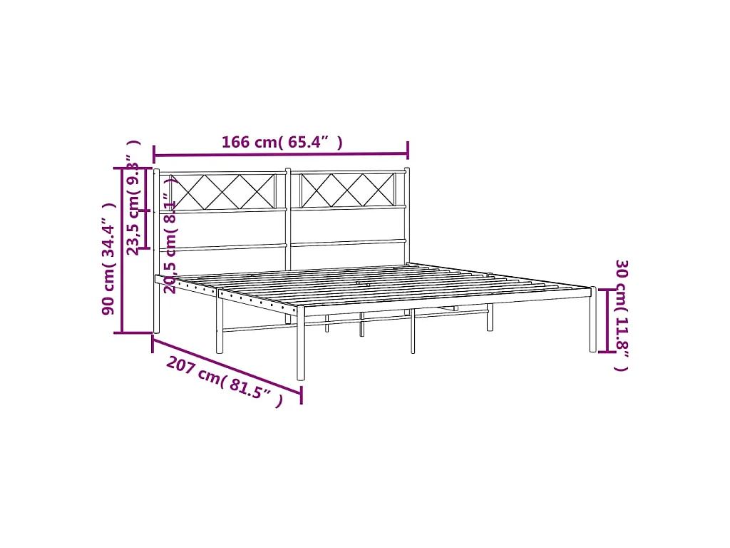 Bedframe met hoofdbord metaal zwart 160x200 cm
