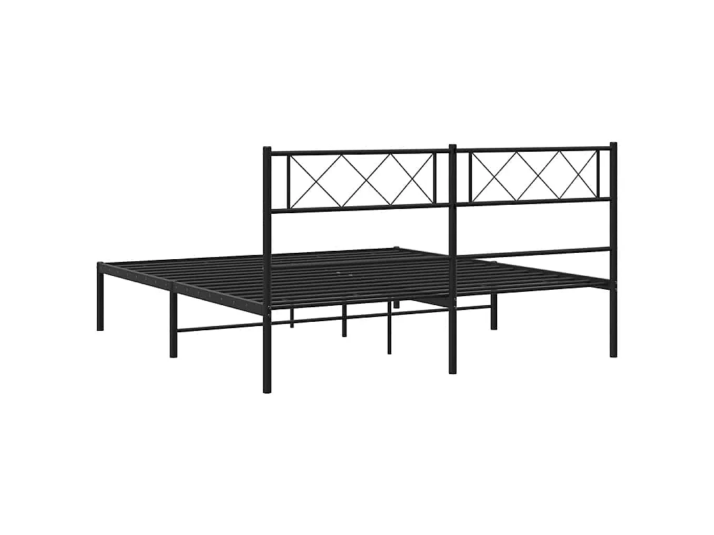 Cadre de lit métal sans matelas et tête de lit noir 160x200 cm