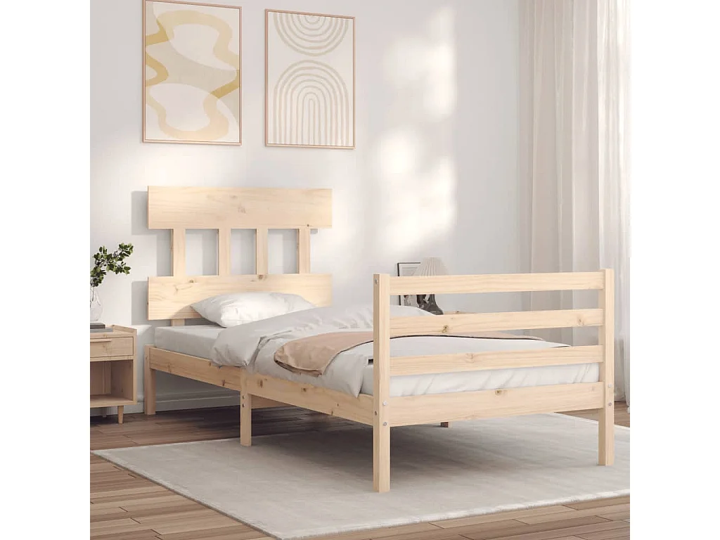 Bedframe met hoofdbord massief hout 100x200 cm