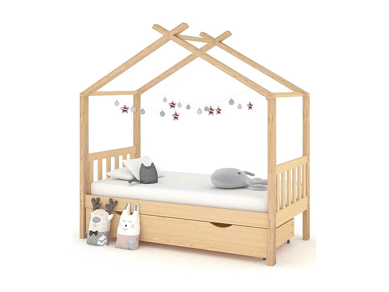 Kinderbett mit Schublade Massivholz Kiefer 80x160 cm