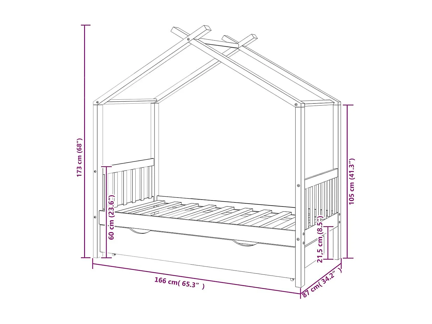 Kinderbedframe met lade massief grenenhout 80x160 cm