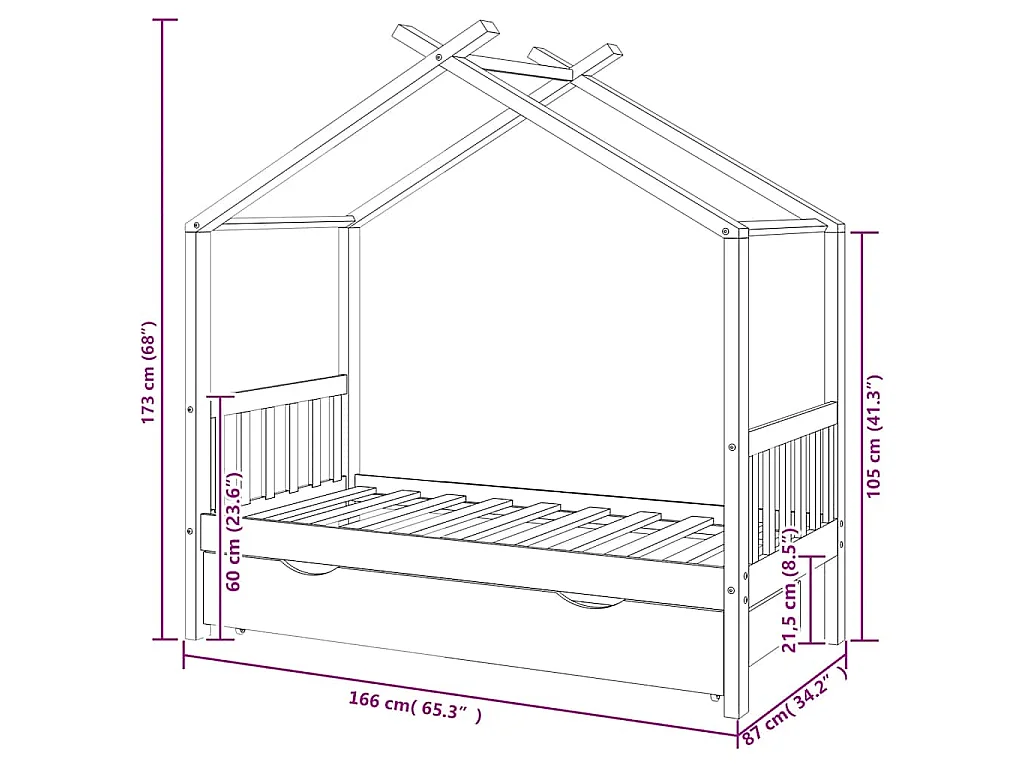 Giroletto per Bambini con Cassetto Legno Massello Pino 80x160cm