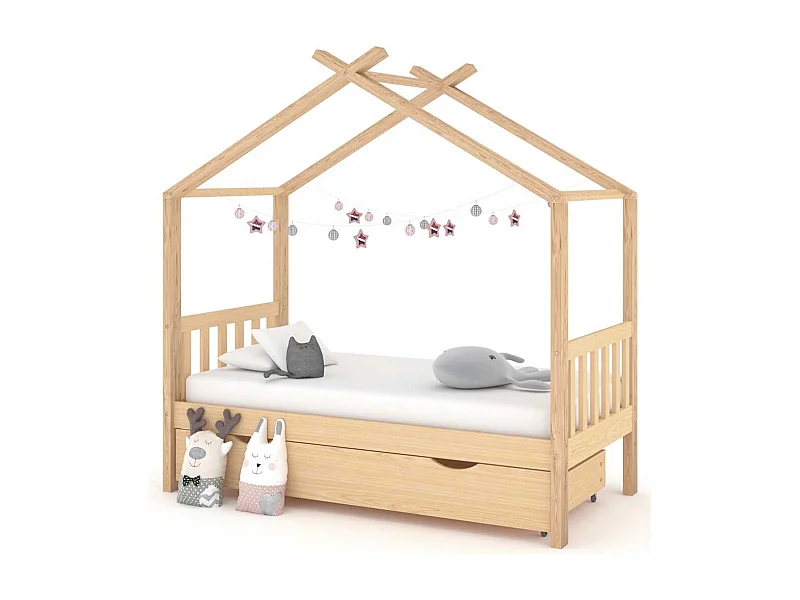 Cadre de lit enfant avec tiroir bois de pin massif 80x160 cm