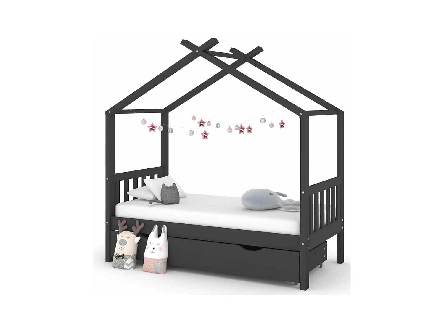 Cadre de lit enfant avec tiroir gris foncé pin massif 80x160 cm