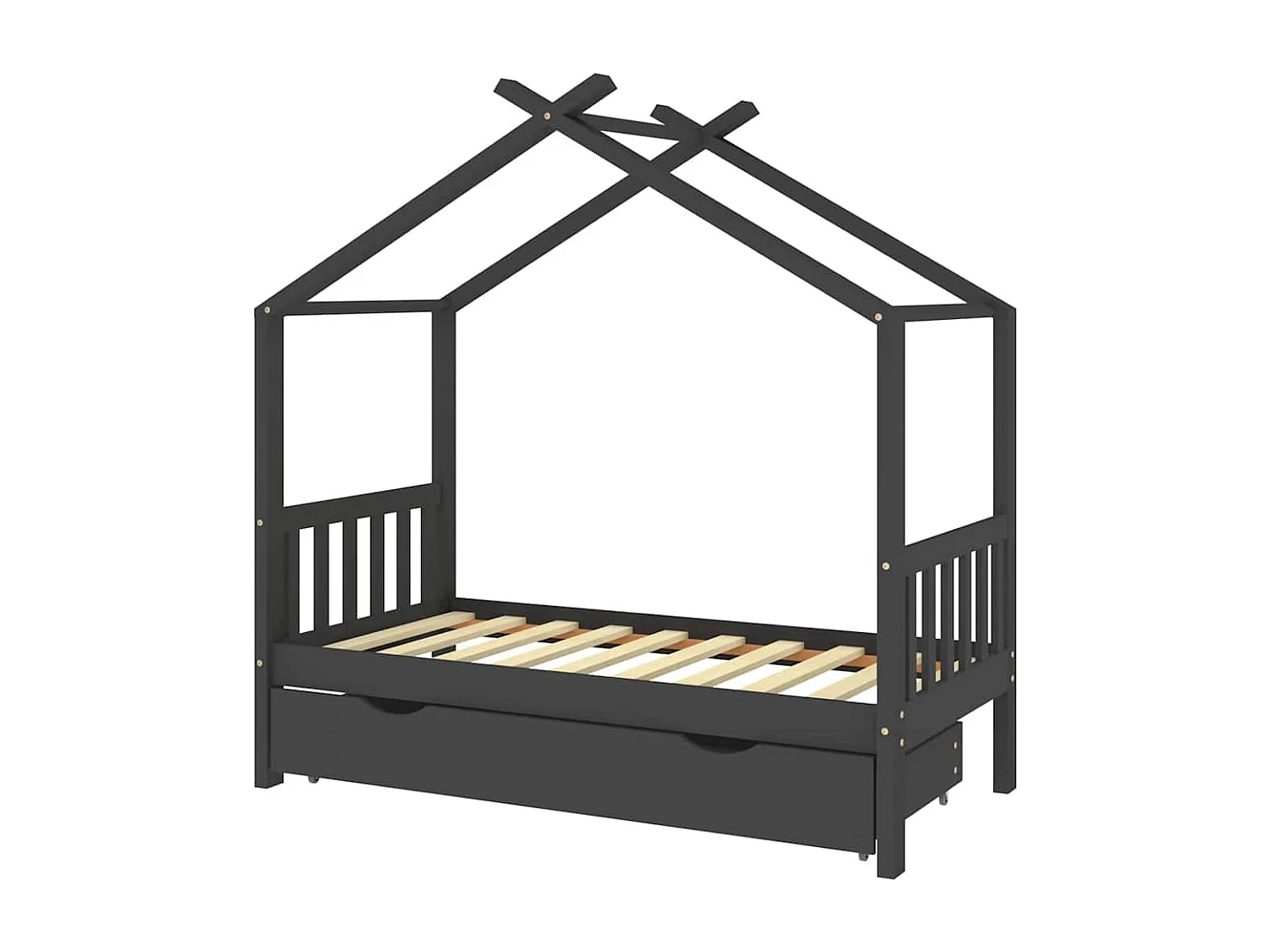 Kinderbett mit Schublade Dunkelgrau Massivholz Kiefer 80x160 cm
