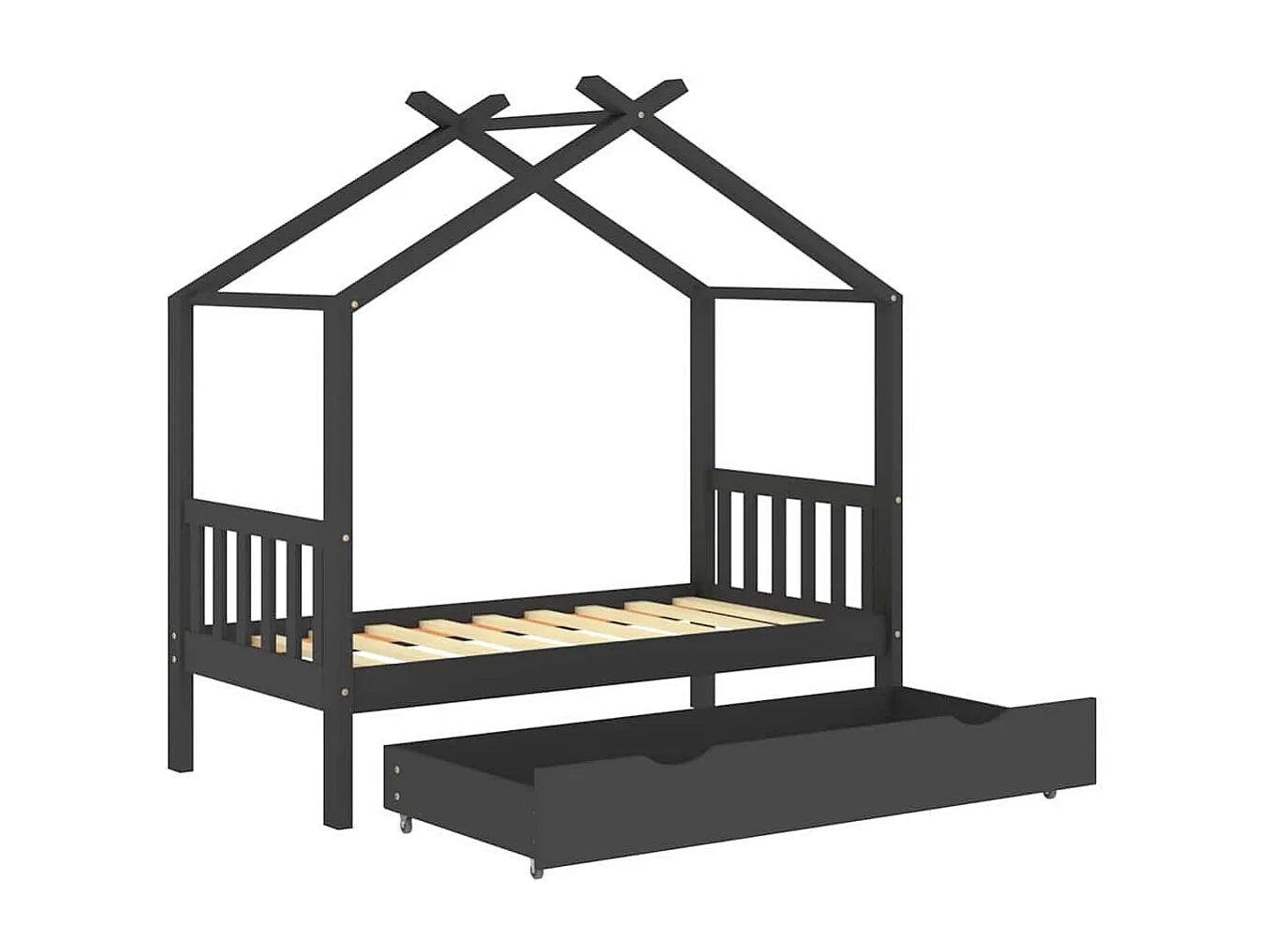 Kinderbett mit Schublade Dunkelgrau Massivholz Kiefer 80x160 cm