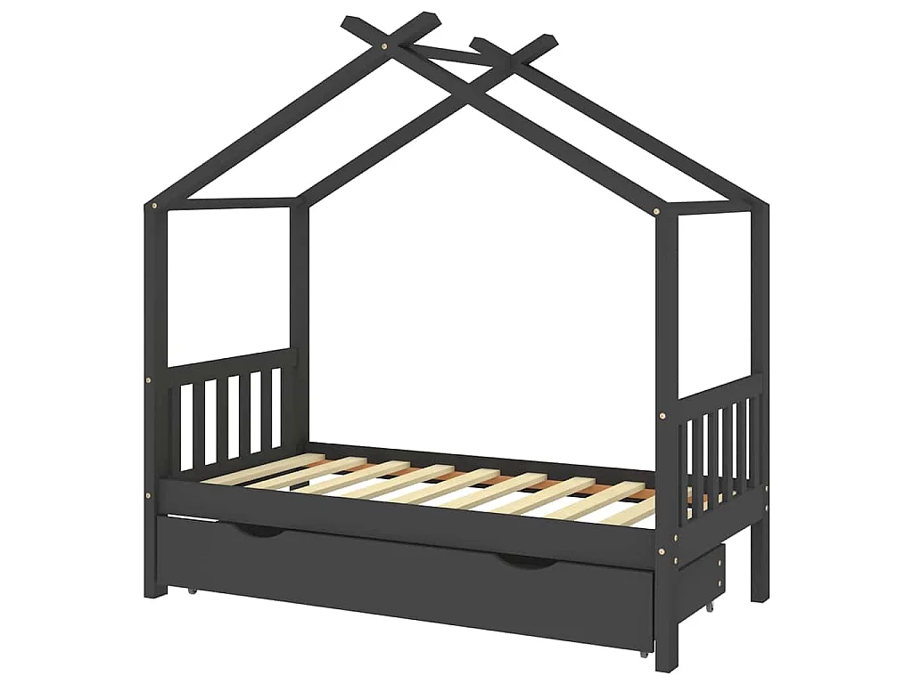 Kinderbedframe met lade grenenhout donkergrijs 80x160 cm