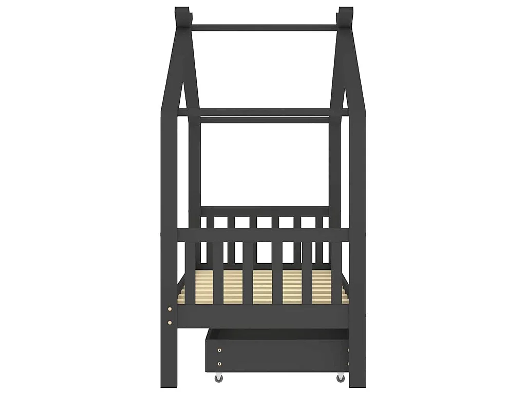 Kinderbedframe met lade grenenhout donkergrijs 80x160 cm