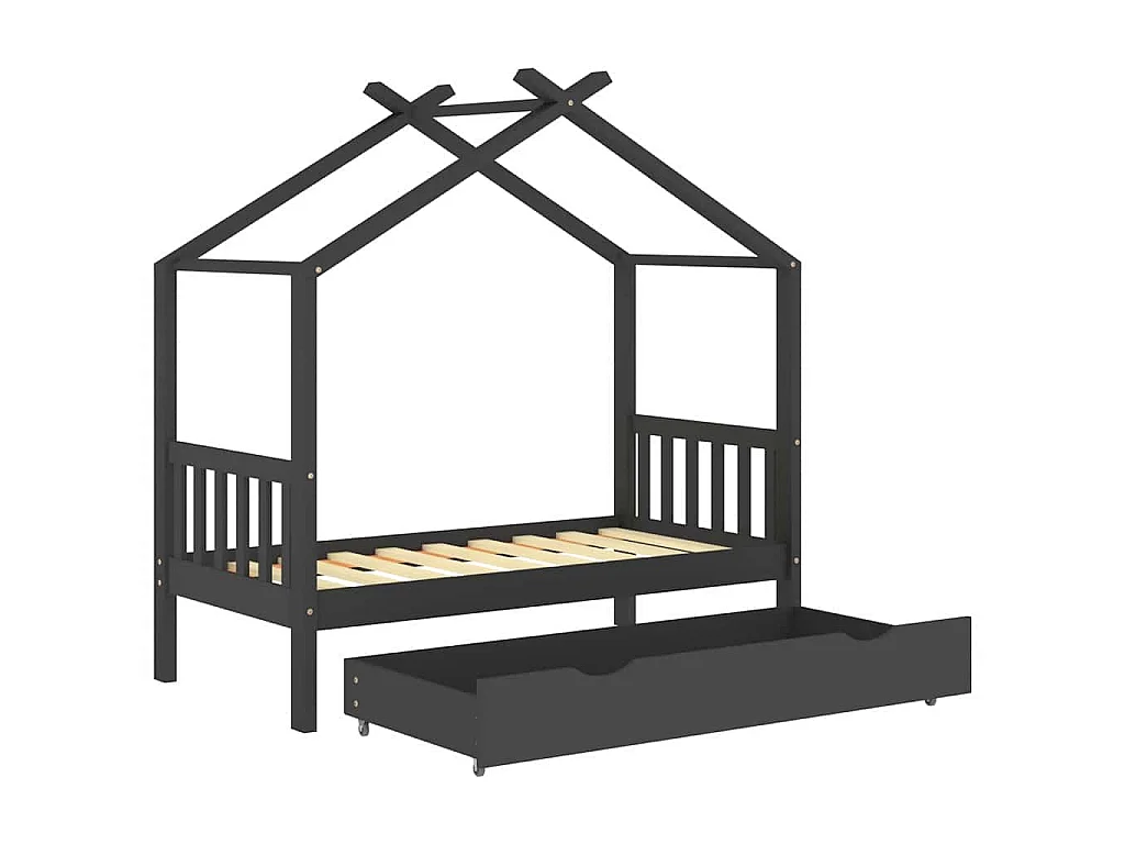 Kinderbedframe met lade grenenhout donkergrijs 80x160 cm