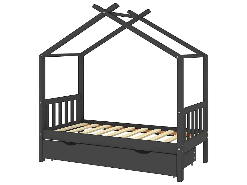 Cadre de lit enfant avec tiroir gris foncé pin massif 80x160 cm