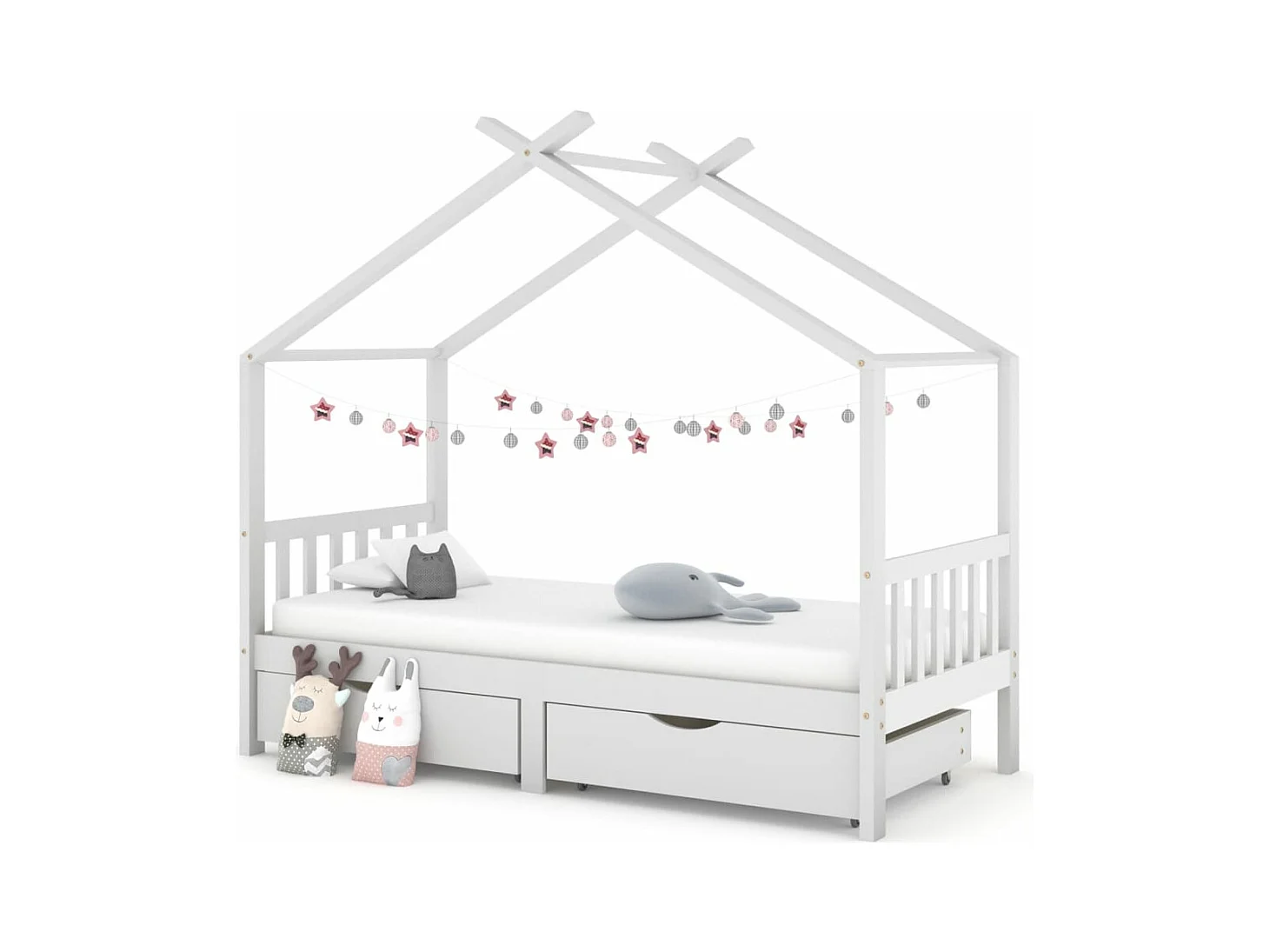 Cadre de lit enfant avec tiroirs blanc pin massif 90x200 cm