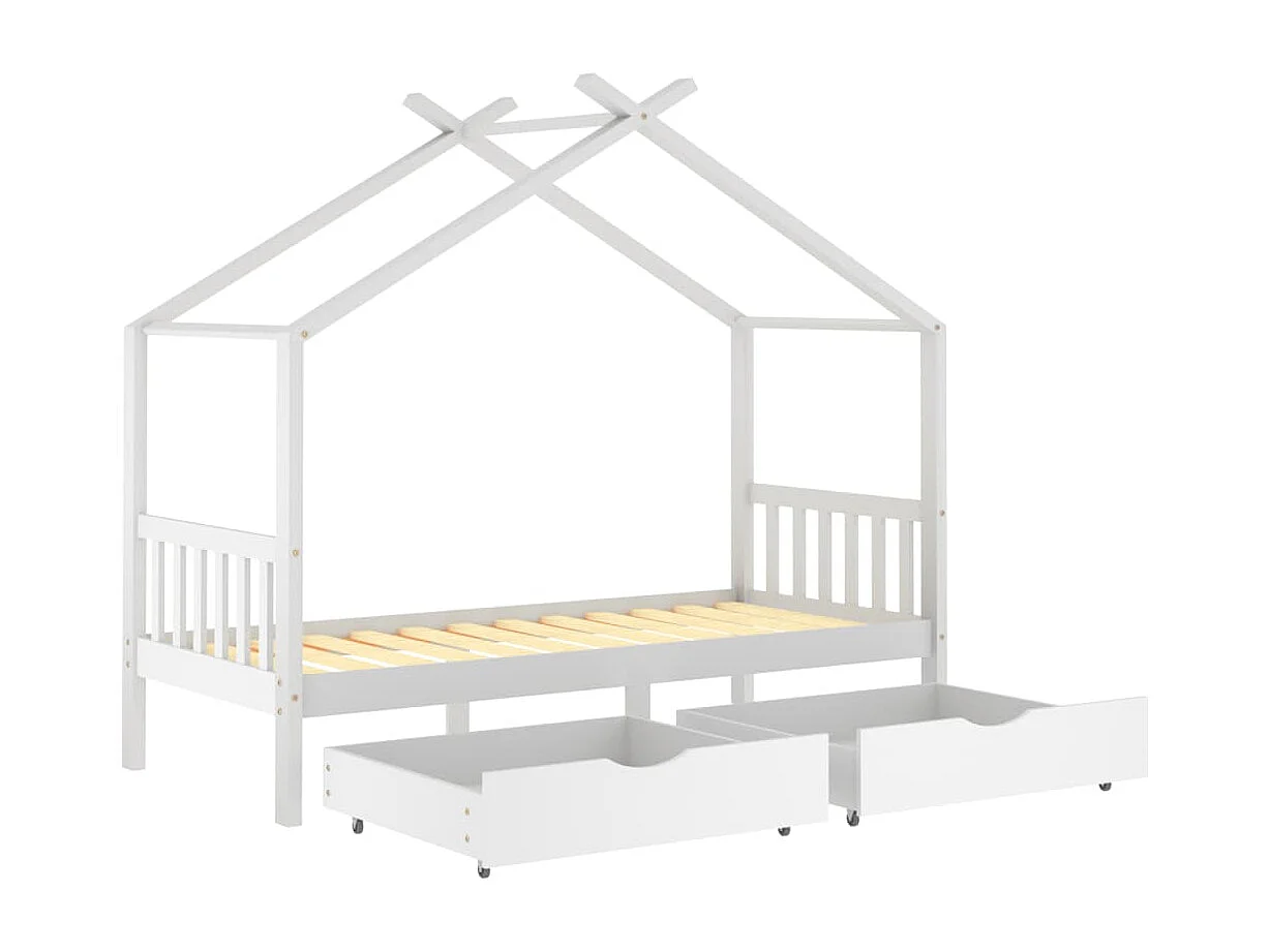 Cadre de lit enfant avec tiroirs blanc pin massif 90x200 cm