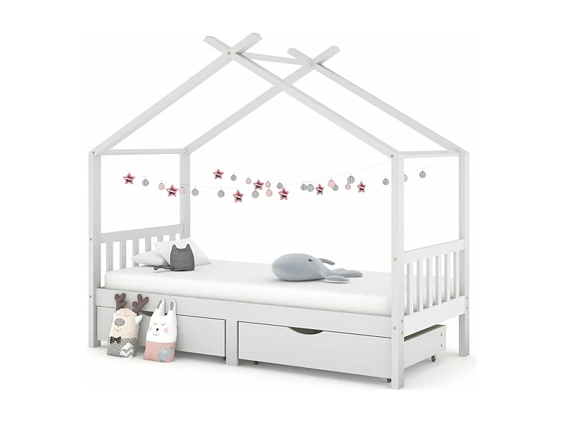 Cadre de lit enfant avec tiroirs blanc pin massif 90x200 cm