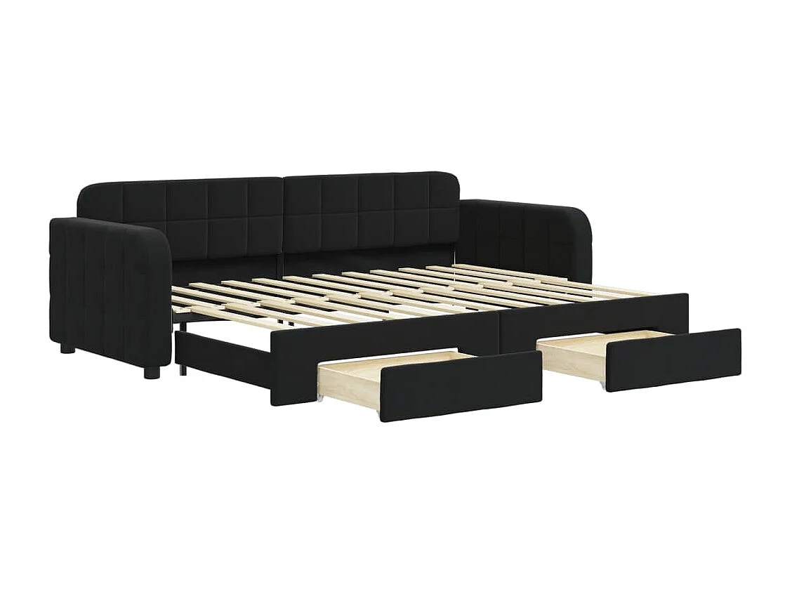 Slaapbank met onderschuifbed en lades 80x200 cm fluweel zwart