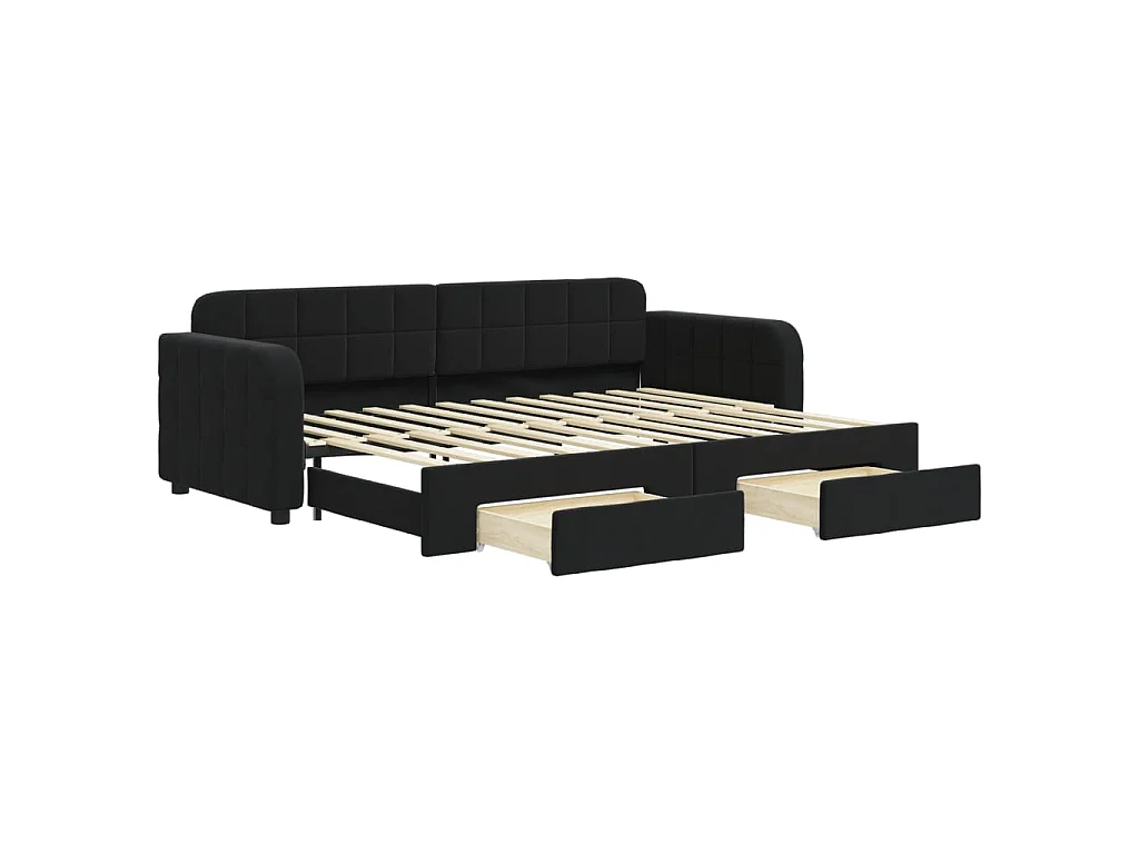 Lit de jour avec gigogne et tiroirs sans matelas noir 80x200 cm