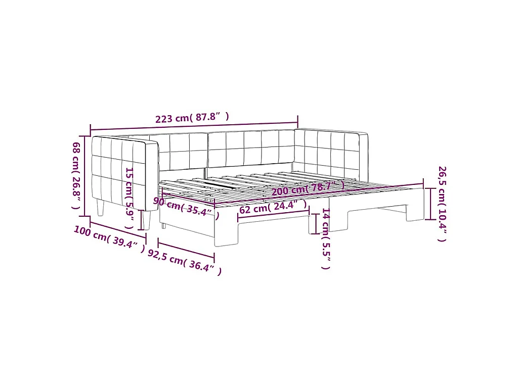 Lit de jour avec gigogne sans matelas vert foncé 90x200 cm