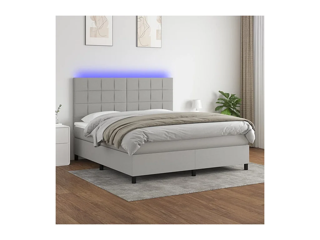 Sommier à lattes de lit et matelas et LED Gris clair 160x200 cm