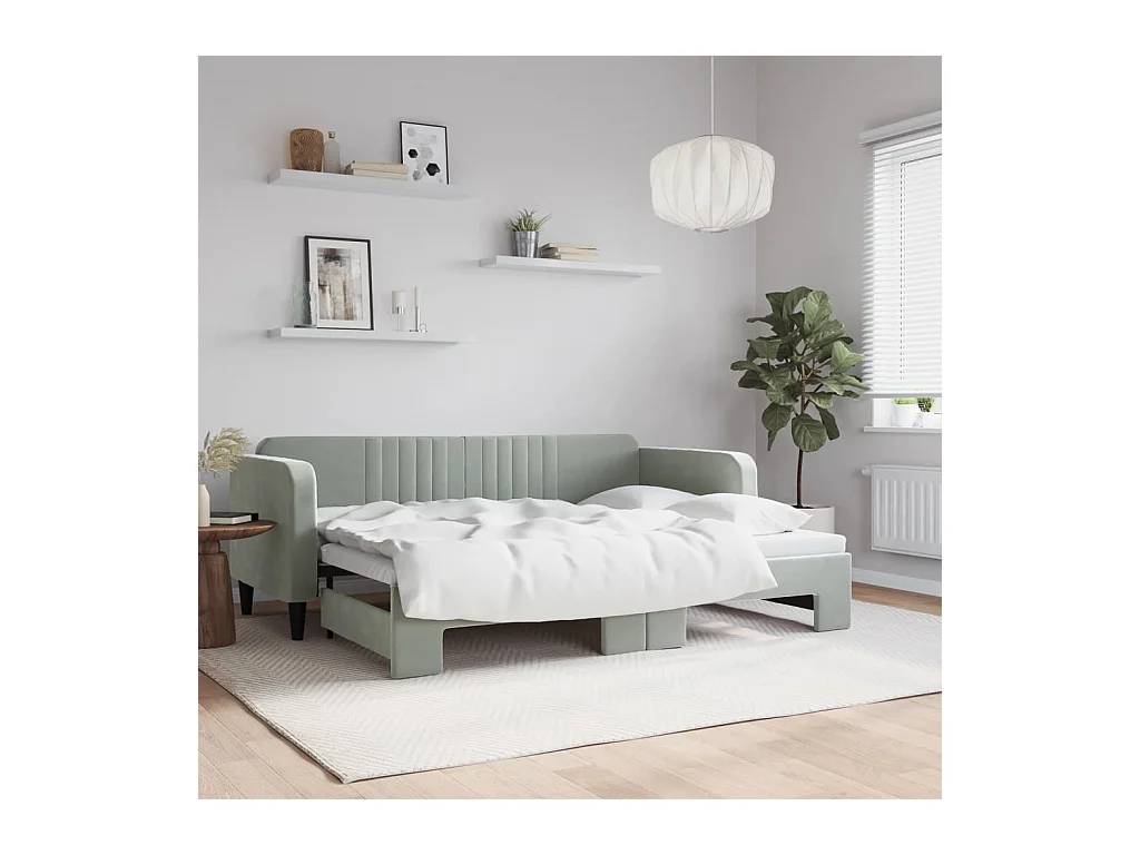 Lit de jour avec gigogne sans matelas gris clair 80x200 cm
