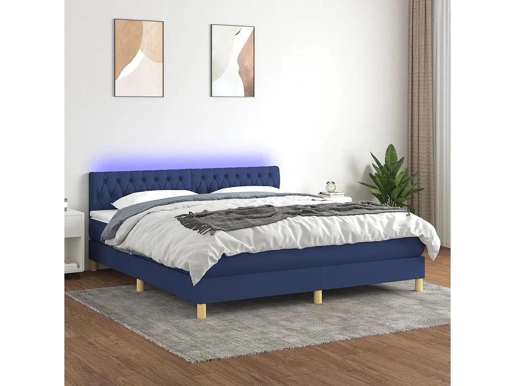 Sommier à lattes de lit avec matelas LED Bleu 160x200 cm Tissu