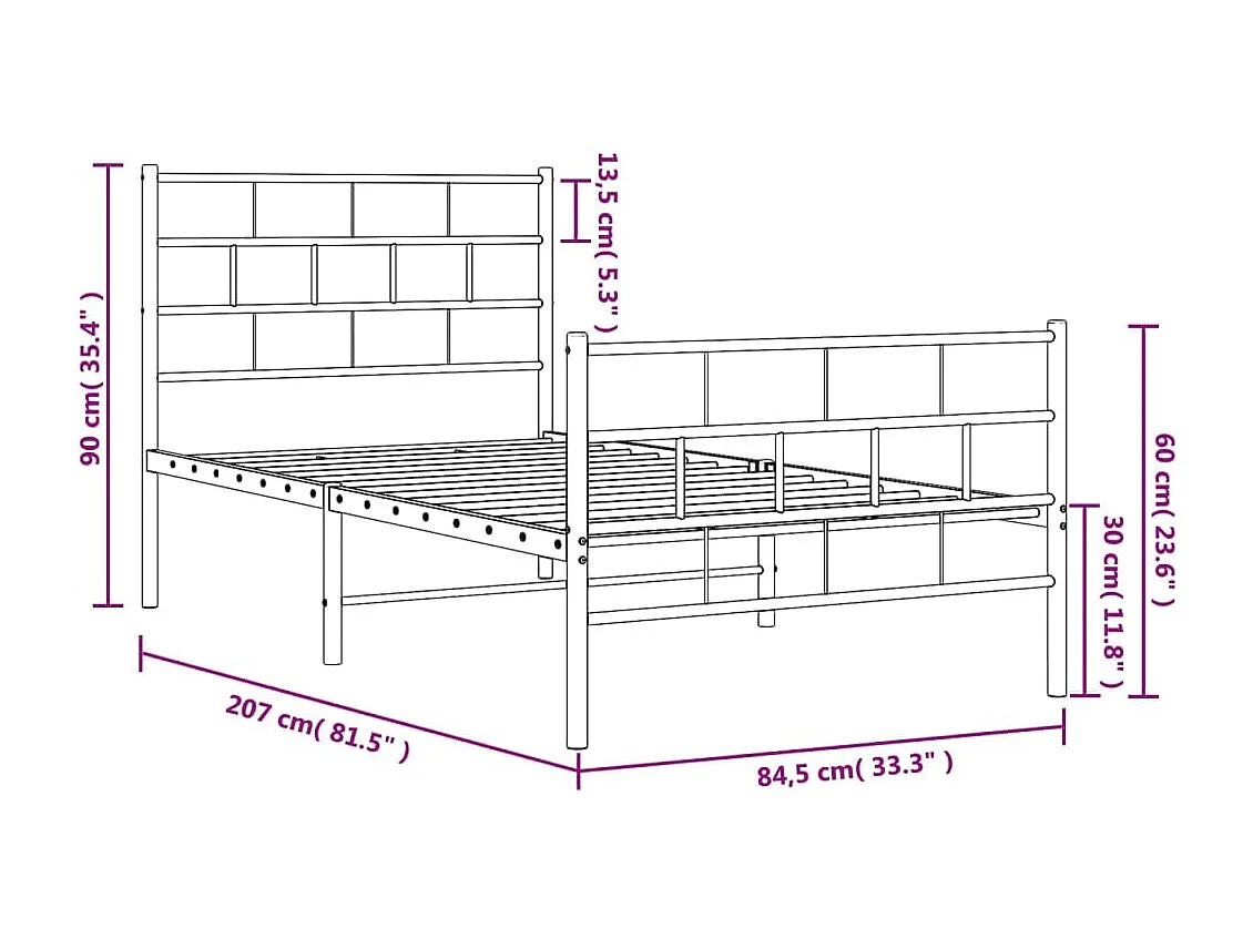 Estrutura de cama com cabeceira e pés 80x200 cm metal branco
