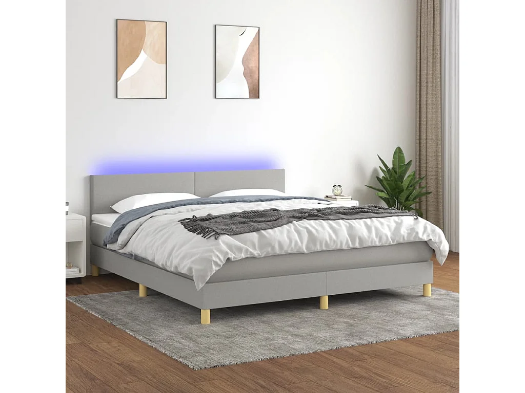 Sommier à lattes de lit matelas LED Gris clair 160x200 cm Tissu