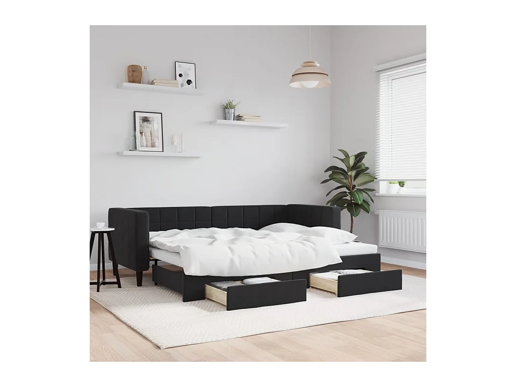 Divano Letto Estraibile con Cassetti Nero 80x200 cm in Velluto