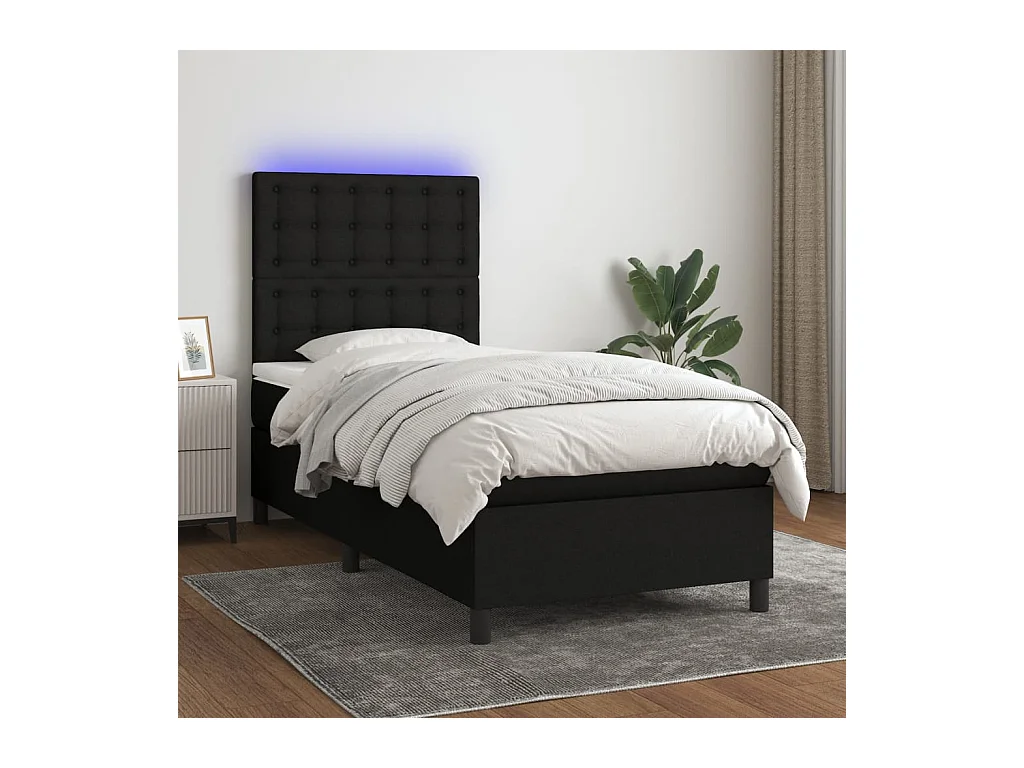 Sommier à lattes de lit avec matelas et LED Noir 90x190cm Tissu