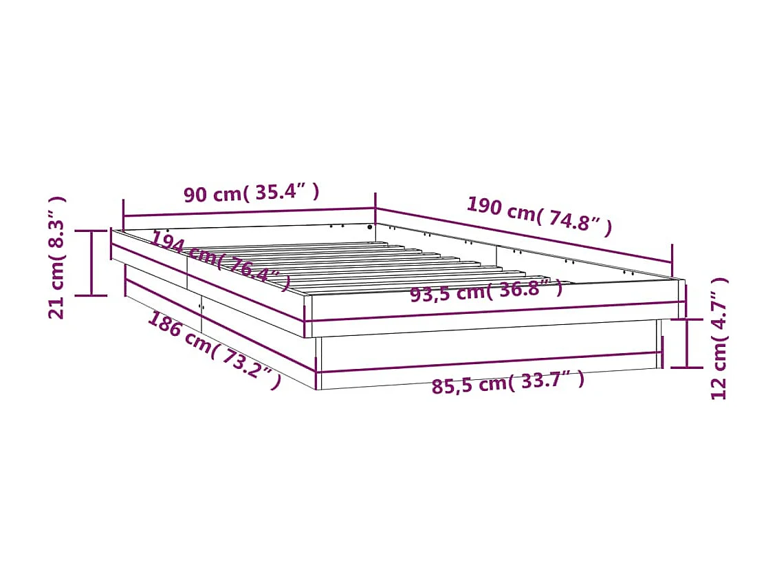 Giroletto con LED Bianco 90x190 cm Single in Legno Massello