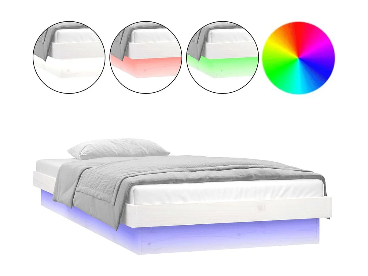 Massivholzbett mit LEDs Weiß 90x190 cm