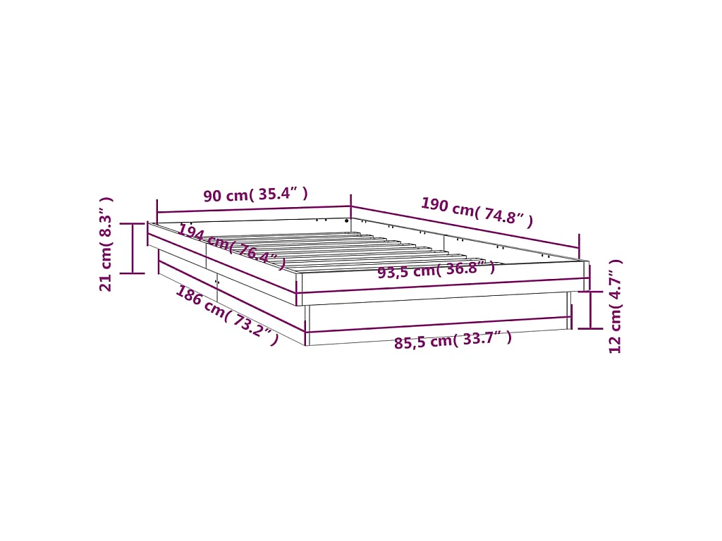 Massivholzbett mit LEDs Weiß 90x190 cm